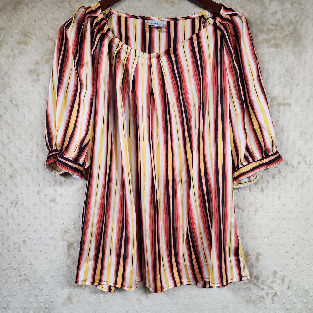 Worthington Women's Striped Multicolor Blouse Short Sleeve Top Size XL